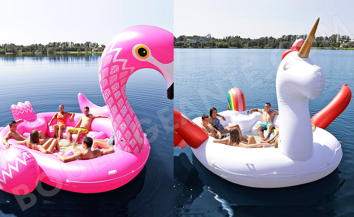 bateau gonflable flamant rose